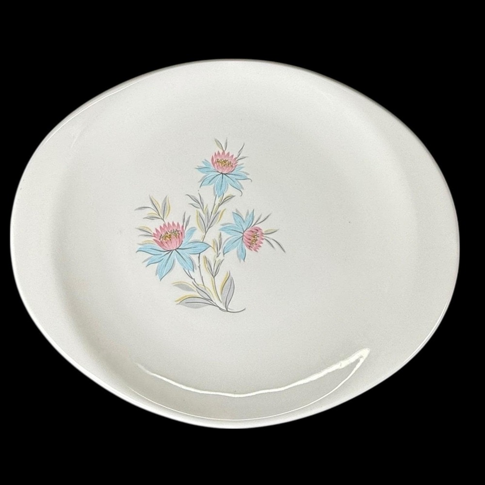 Vintage MCM Steubenville Fairlane Pink Blue Flower Serving Plate 11.75" Platter